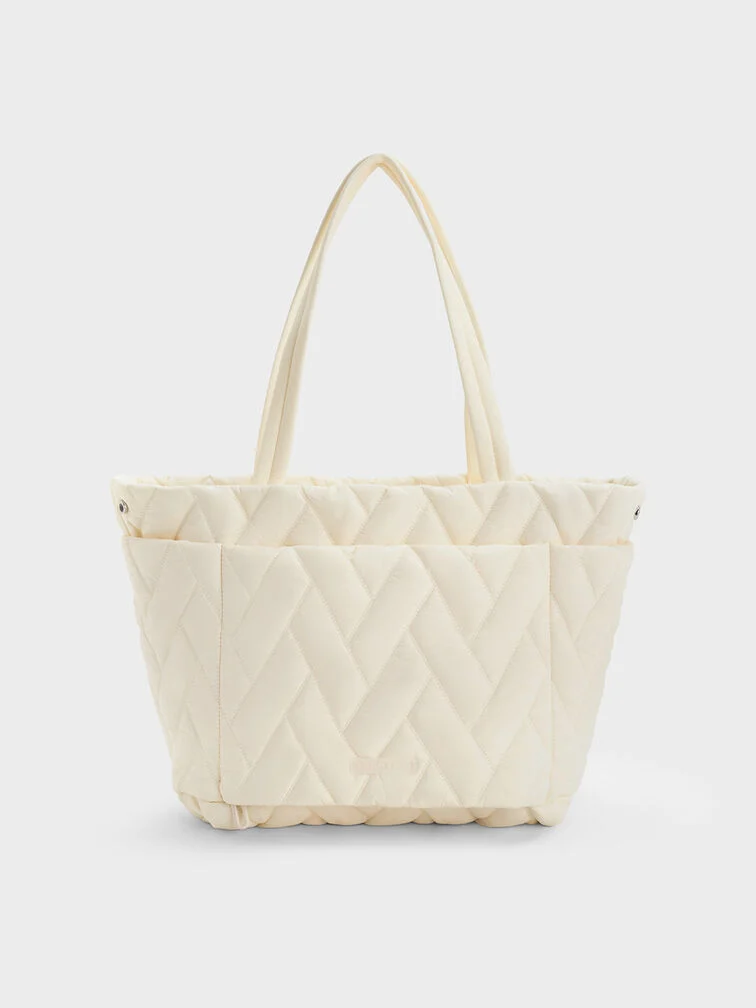 Nylon Chevron Tote Bag - Cream