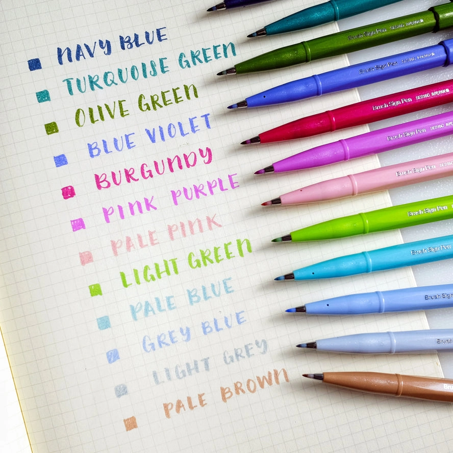 [SET OF 12] Pentel Fude Touch Brush Sign Pens