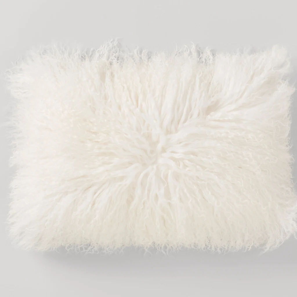 Bligh Collection Ivory Breakfast Cushion – Mongolian Sheep Fleece, 30 x 50