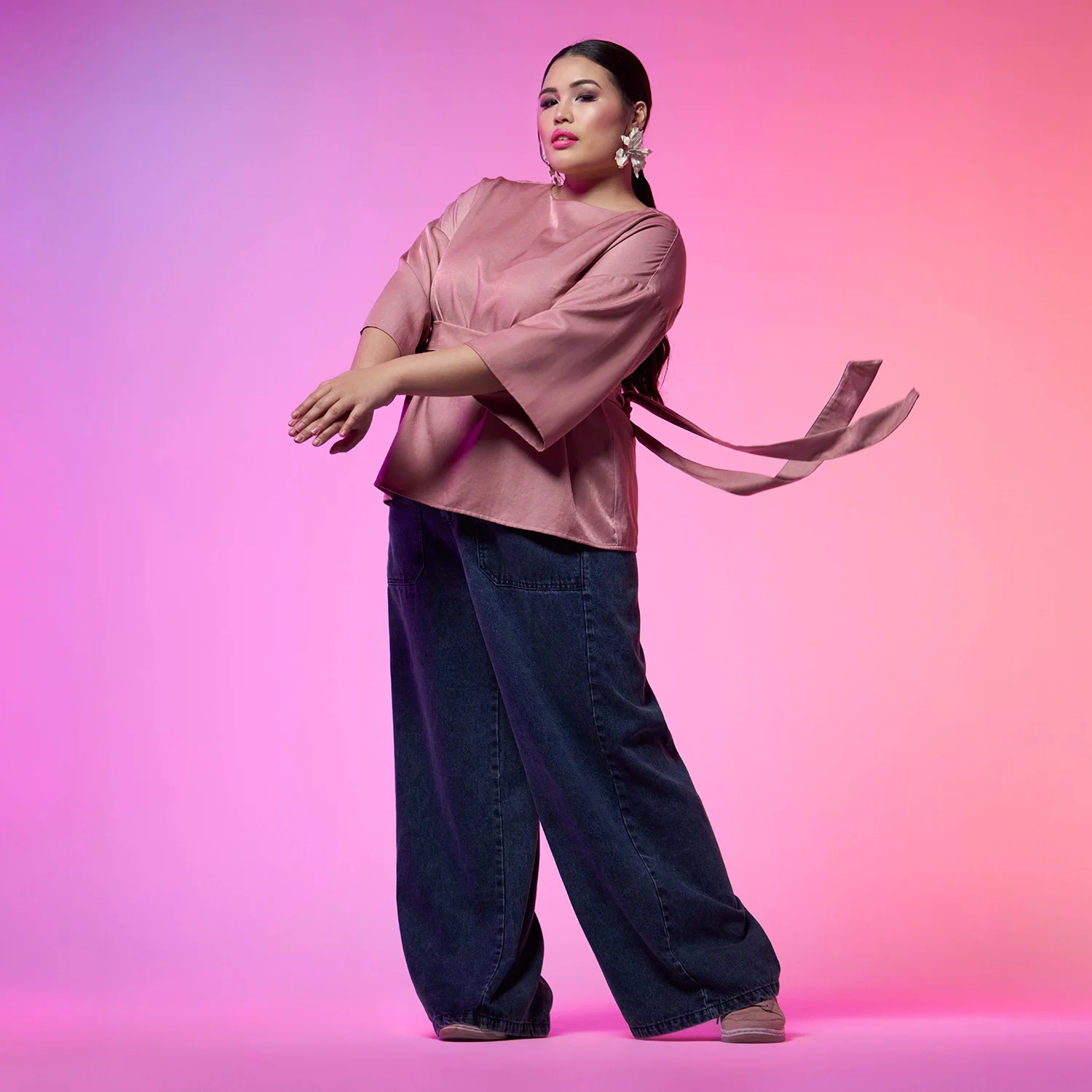 Boxy Top in Pink – Three-Quarter Kimono Sleeve Plus Size Top (UK 12–24)