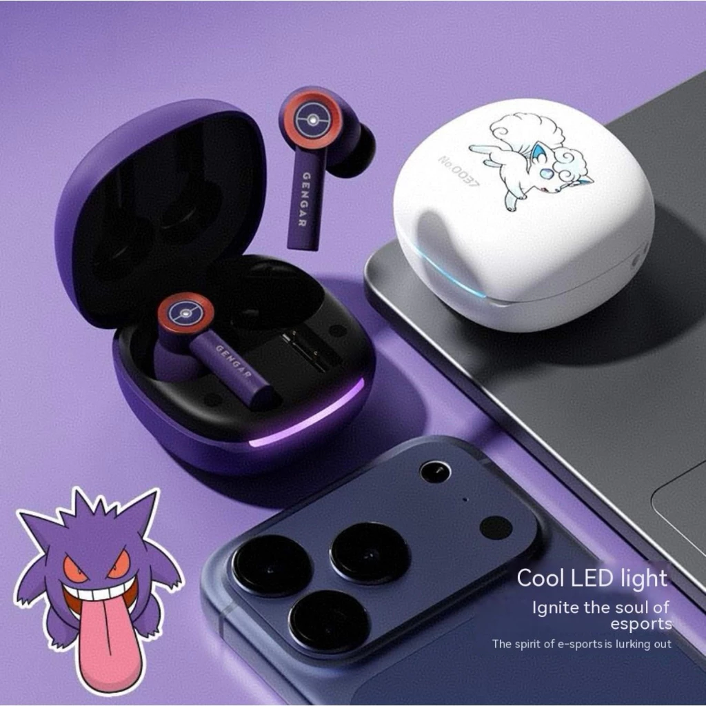 New Gengar 5.4 Bluetooth Earphone Wireless Gaming Headset Low Latency HiFi Stereo Bass LED Light