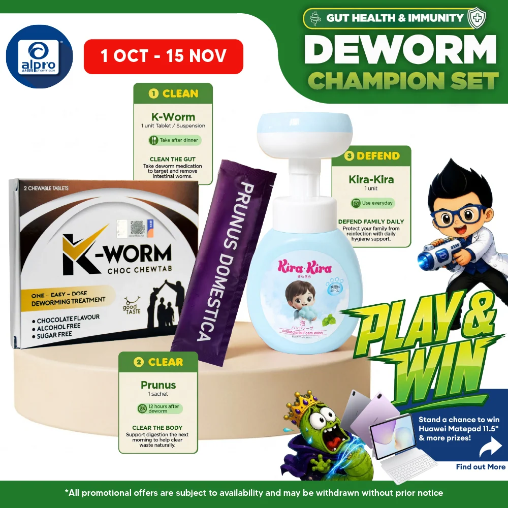Deworm Champion Set: K-Worm Chewtab, Paw-Shaped Foam Wash & Prunus Domestica
