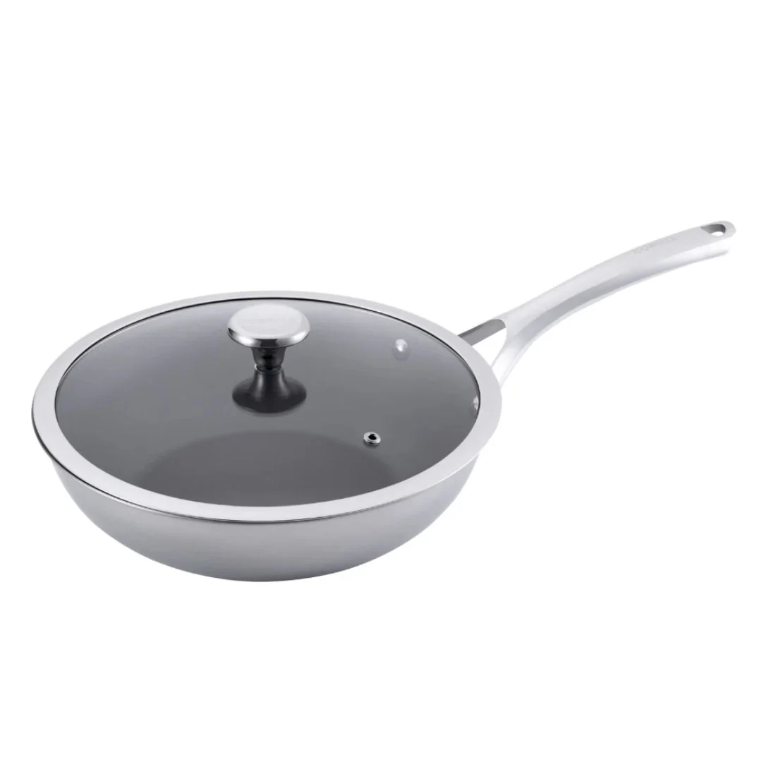 Duranano Uncoated Non-stick Stainless Steel Wokpan with Lid 28cm