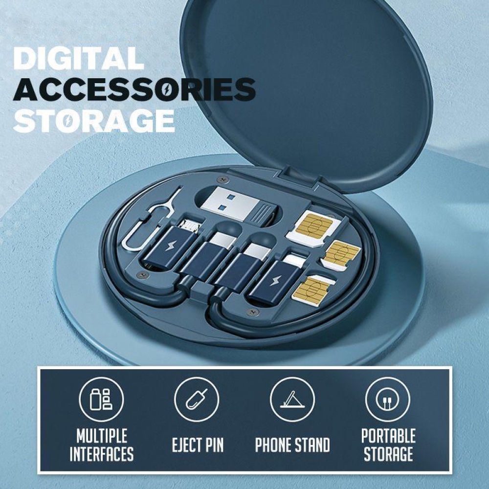 Multifunctional 60W USB Data Cable Fast Charge Line Storage Box Mini Digital Gadgets Organizer Sim Card Removal Pin Set