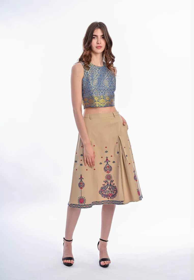 East India Company Meera Bohemian Flair Embroidered Midi Skirt