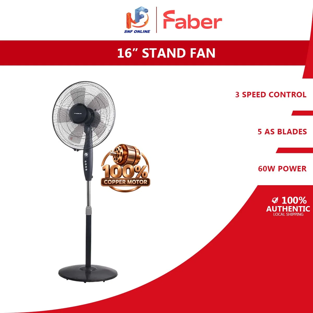Faber FSF Vento Gen 2 16-inch Stand Fan 1630GR