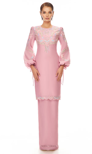 Giselle Kurung in Mauve Pink - Floral Embroidery Modern Kurung
