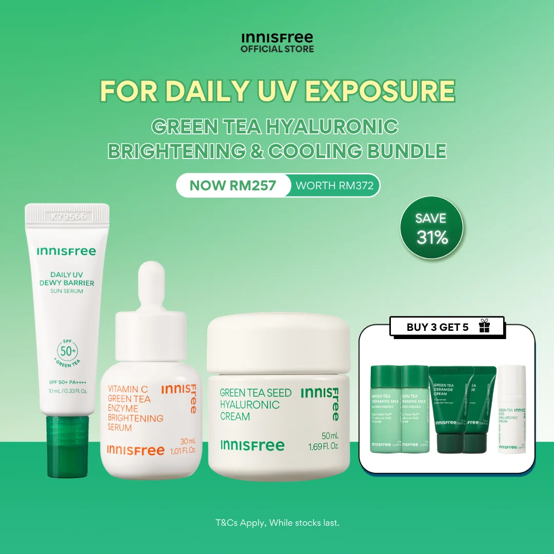 Innisfree Green Tea Hyaluronic Brightening & Cooling Bundle (Oct Special)