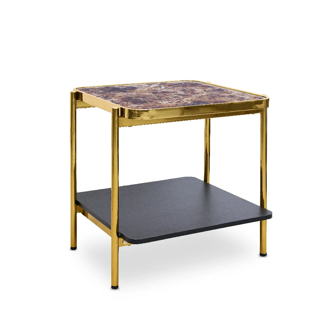 LICIA End Table — Two-Tier Tempered Glass Side Table with Gold Chrome Legs