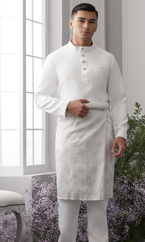 Mansour Baju Melayu in Off White – 2-Piece Modern Fit Set