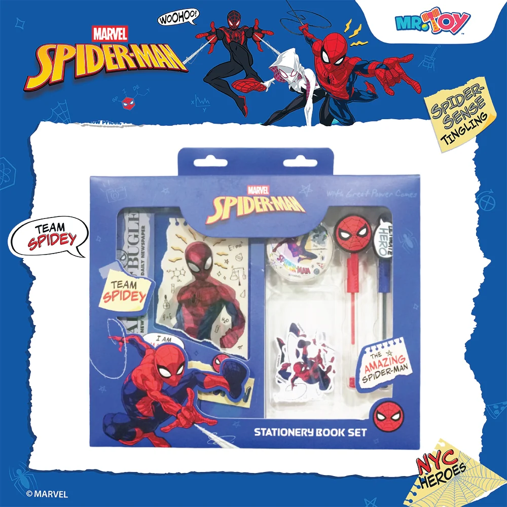 MARVEL Spider-Man Stationery Book Set (A5 Notebook, 2 Gel Pens, Stickers & Badge)