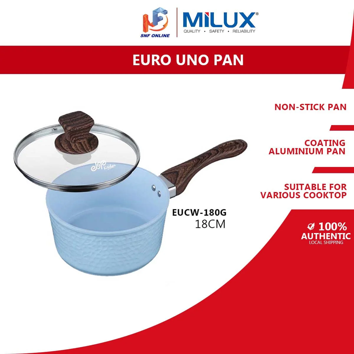 Milux Euro Uno 18cm Sauce Pan with Glass Lid EUCW-180G