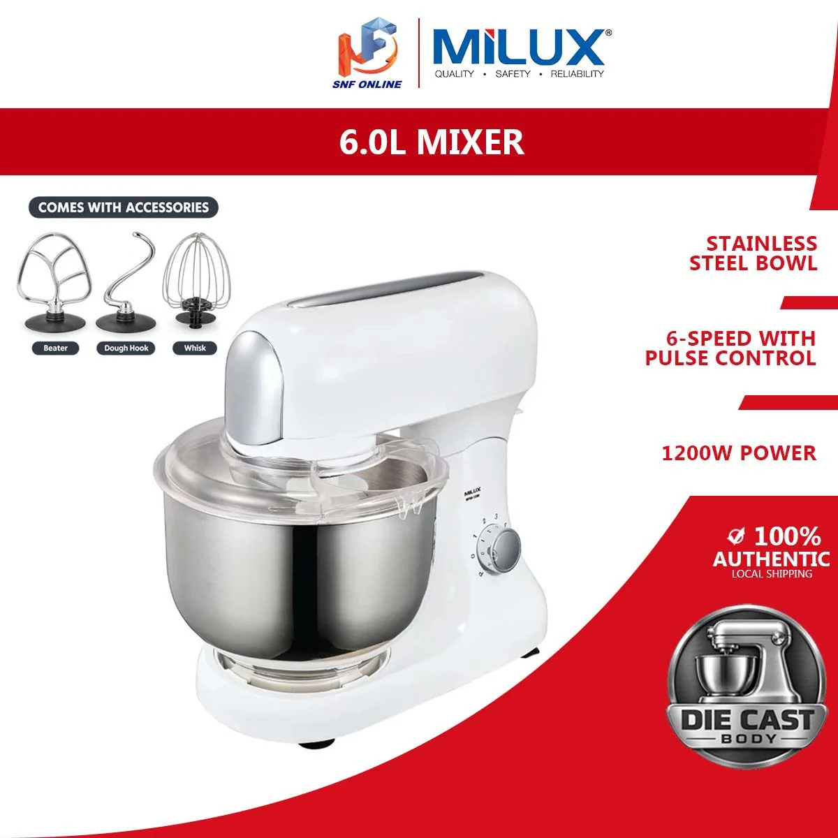 Milux MPM-1200 6.0L Power Mixer (Pengadun Kek)