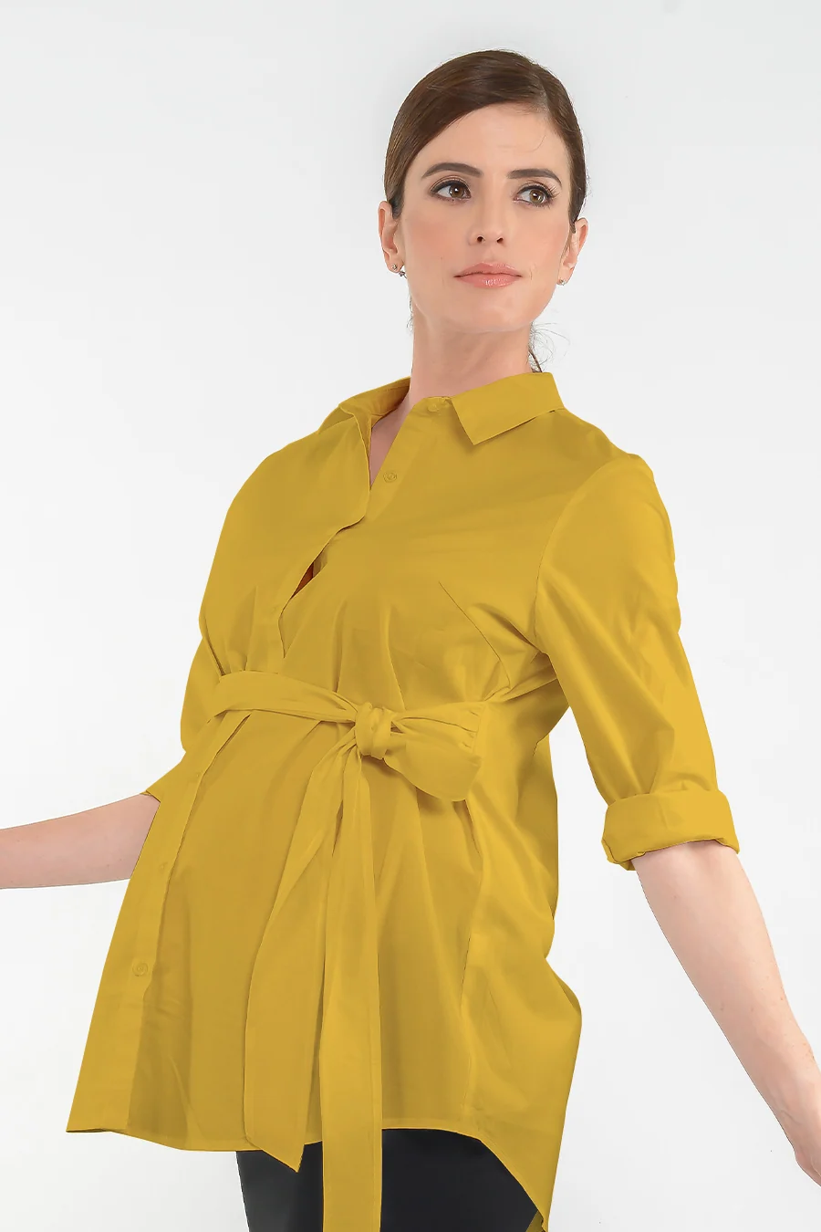 Mustard Maternity Nursing Tie Front Shirt