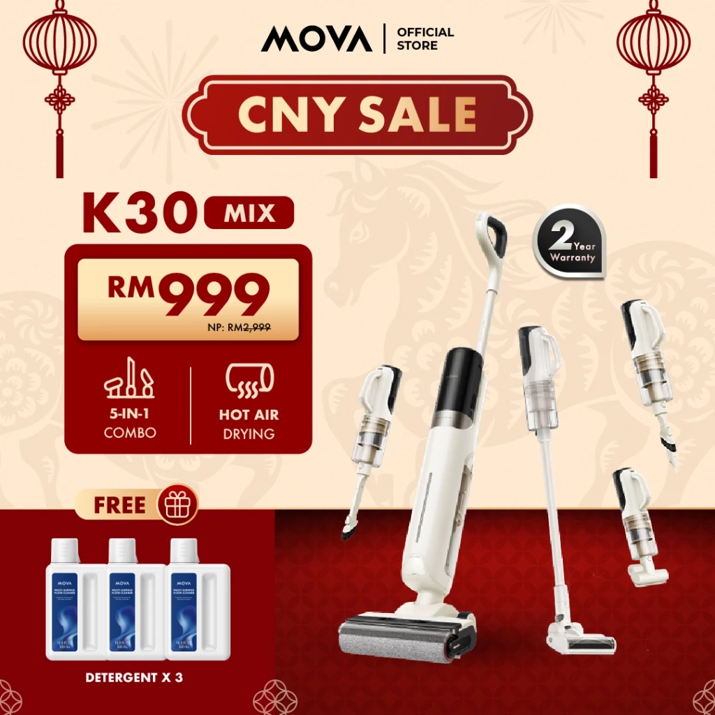 MOVA K30 K30 Mix Wet Dry Floor Washer Vacuum Cleaner 18,000Pa 180° Lie Flat Reach 60°C Hot Air Drying