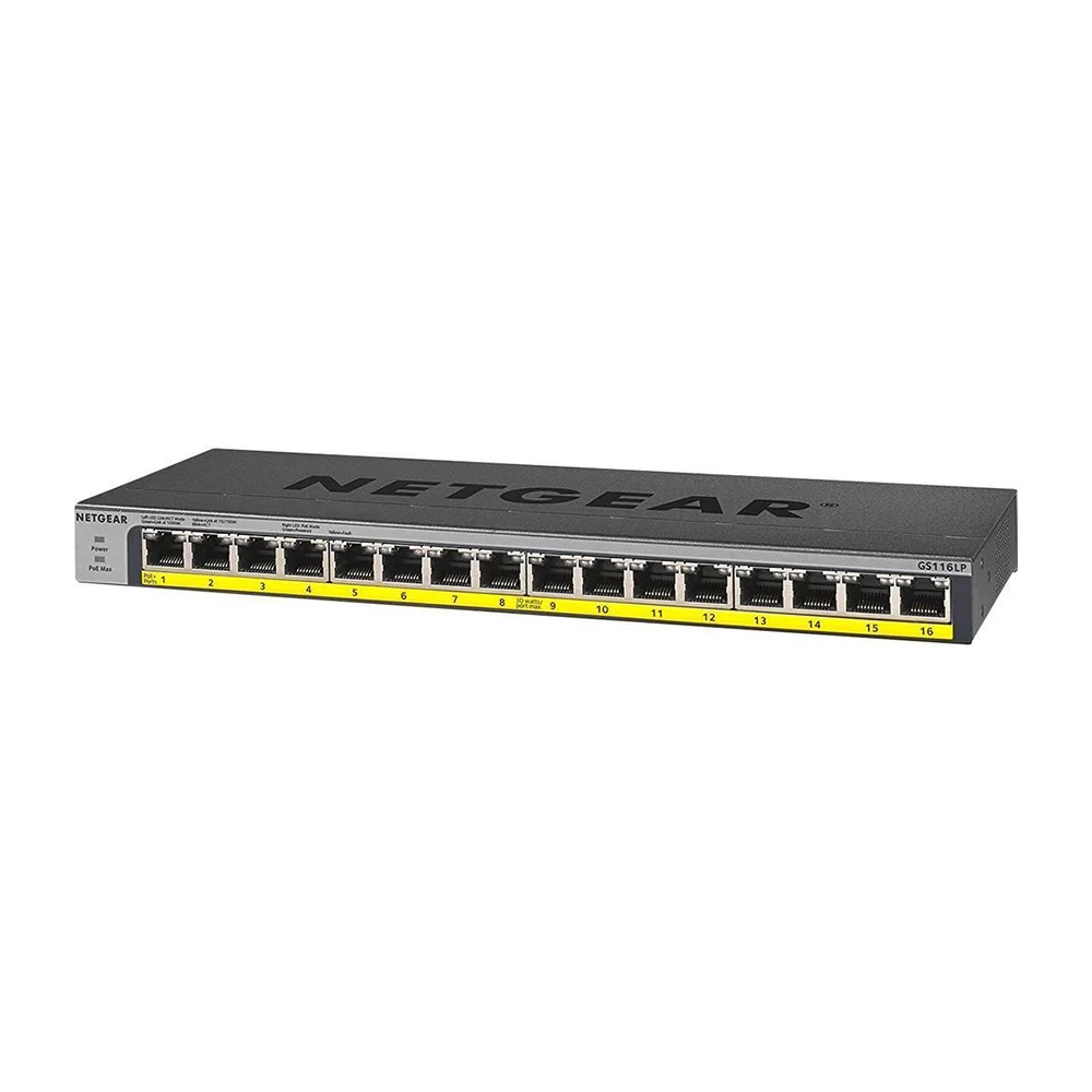 Netgear 16-Port Gigabit Ethernet Unmanaged PoE Switch (GS116LP) with 16 x PoE+ @ 76W