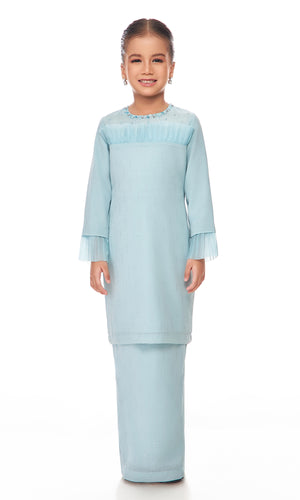 Odessa Kurung Kids in Pale Turquoise – Hand-Beaded Poly Organza Set