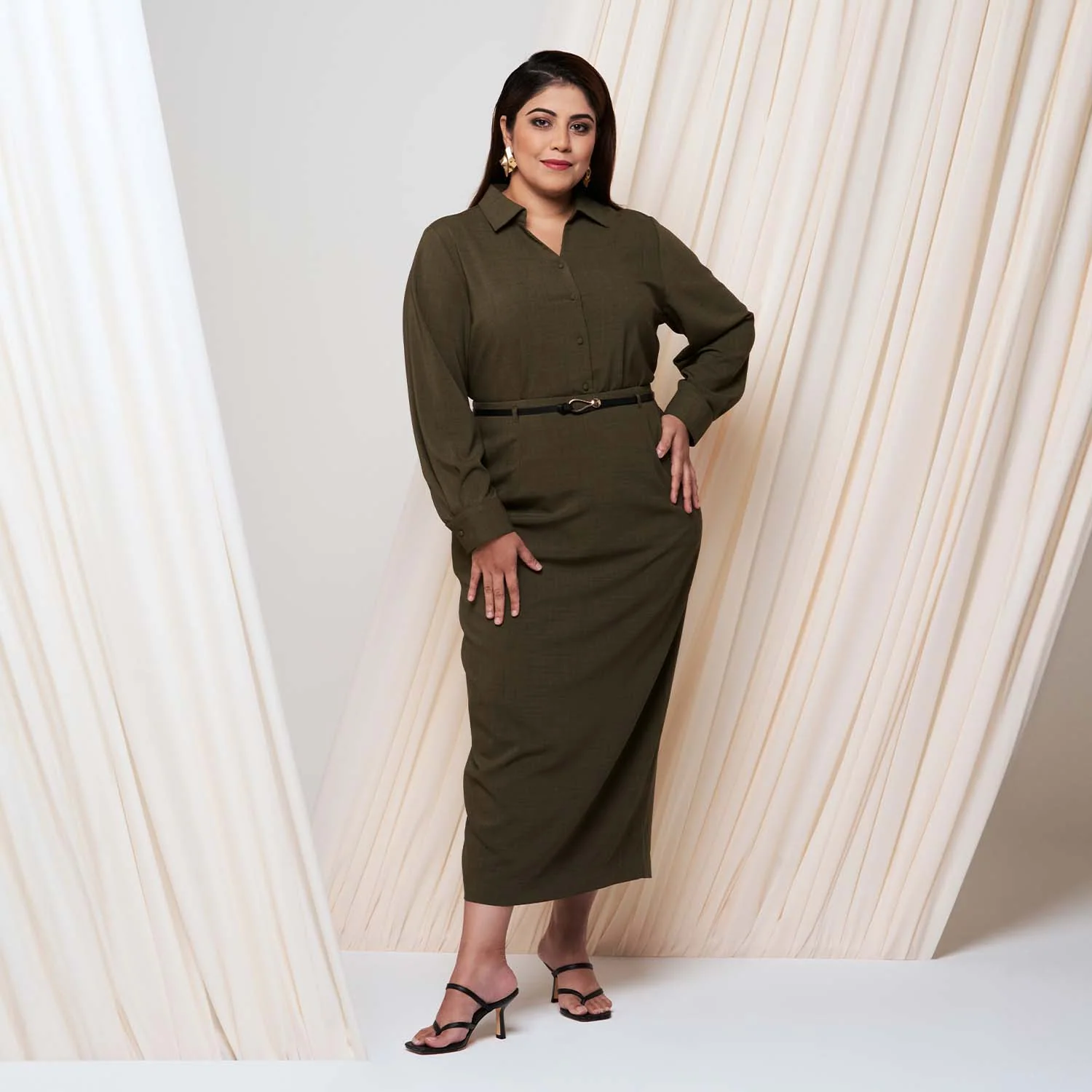 Pencil Midi Skirt in Dark Green – Plus Size UK 12–24