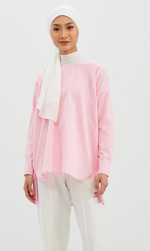 Philippa in Lemonade Pink Button-Back Oversized Cotton Shirt