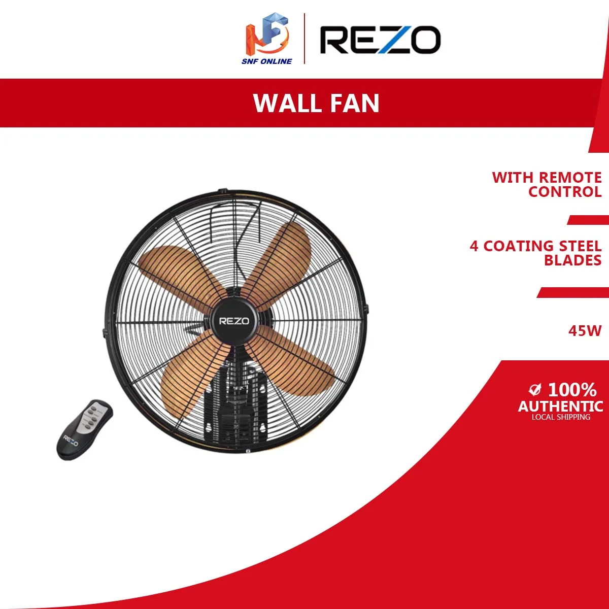 Rezo 16" Wall Fan 4-Blade with Remote Control X20