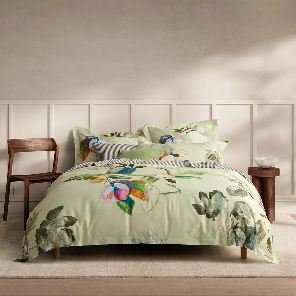 Sheridan Dallery Celery Quilt Cover Set with Fitted Sheet