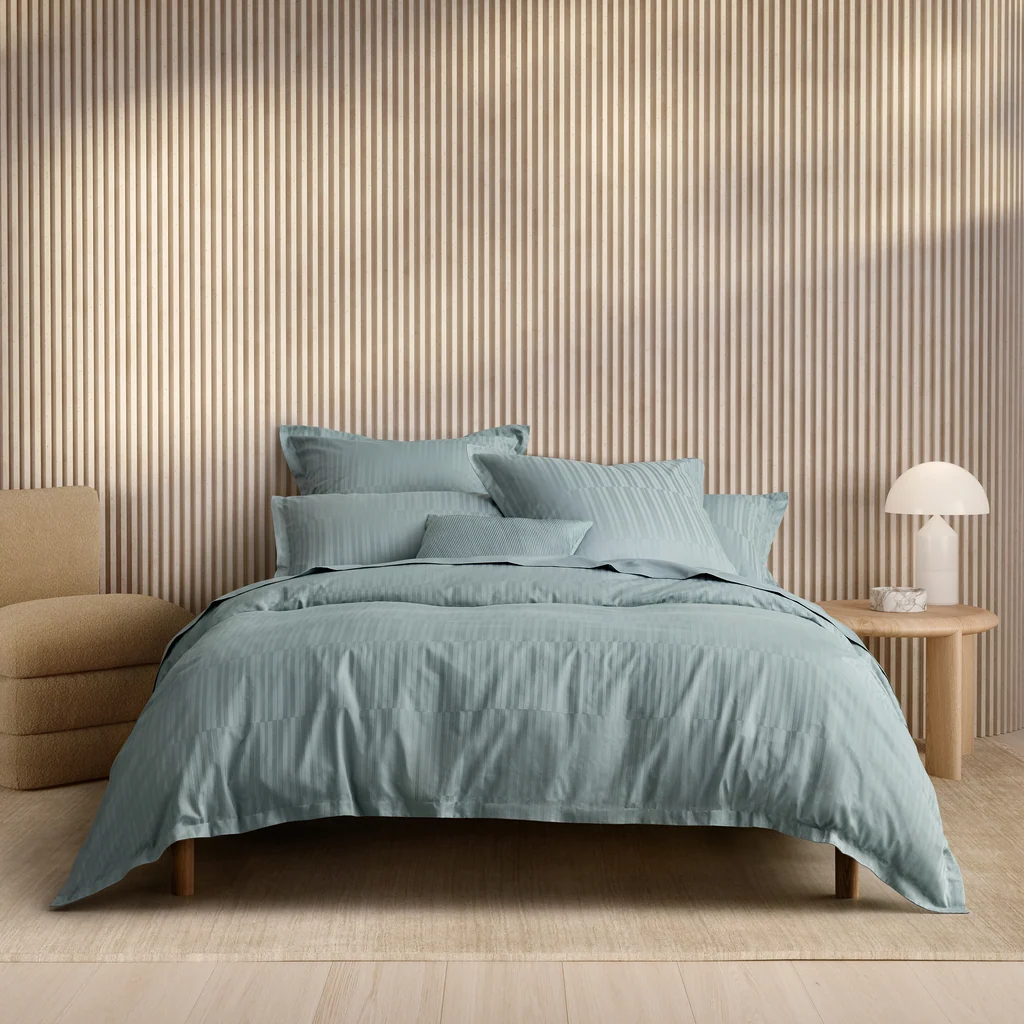 Sheridan Saxton Blue Fog Quilt Cover Set with Fitted Sheet