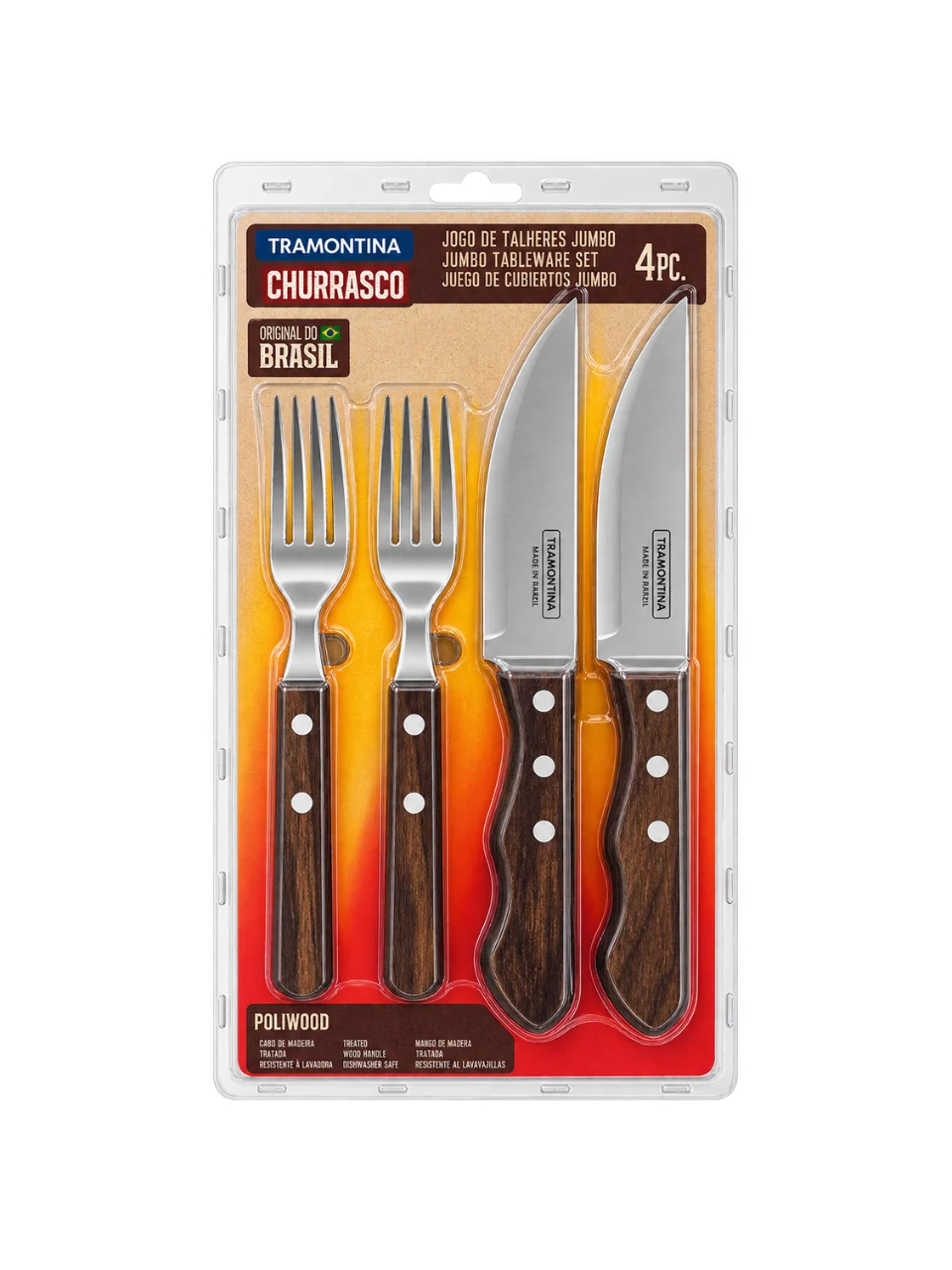 Tramontina Churrasco 4-Piece Jumbo BBQ Set (2 Knives + 2 Forks)