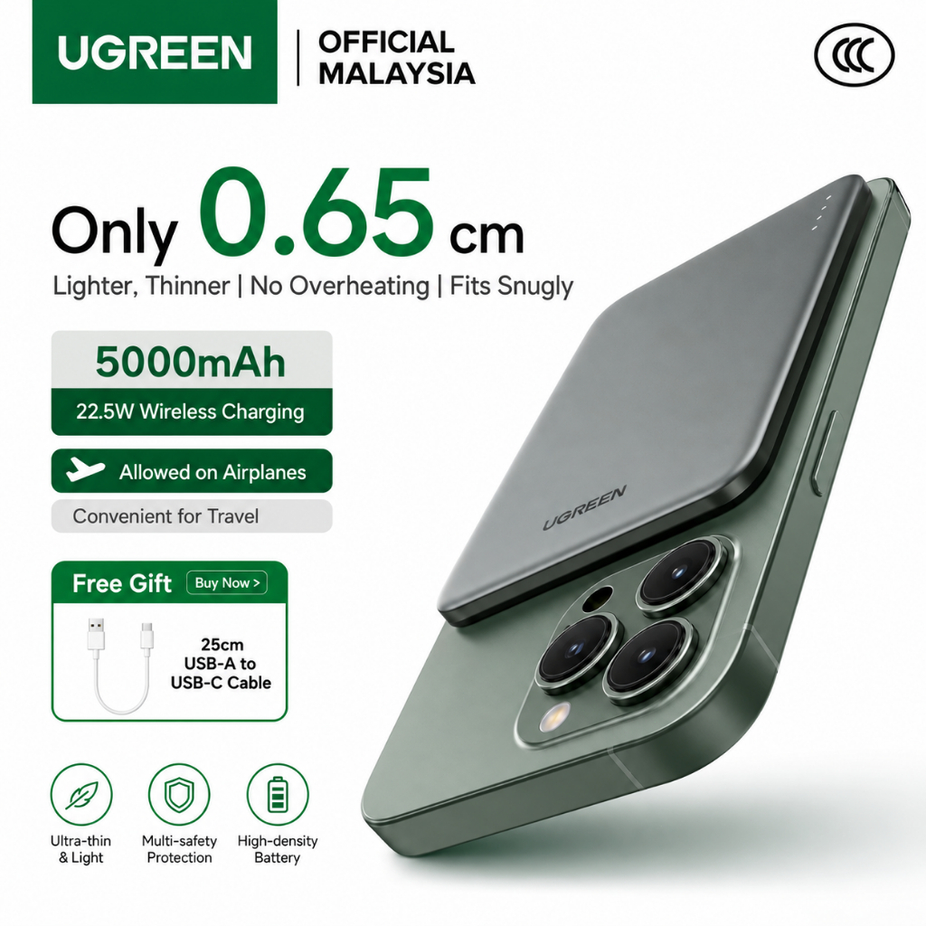UGREEN Magnetic 5000mAh Wireless Power Bank 20W PD22.5W Fast Charging (CCC Certified)