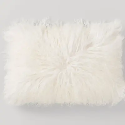 Bligh Collection Ivory Breakfast Cushion – Mongolian Sheep Fleece, 30 x 50
