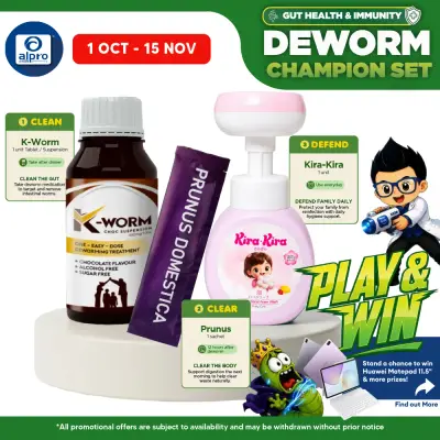 Deworm Champion Set: K-Worm Suspension, Paw-Shaped Foam Wash & Prunus Domestica