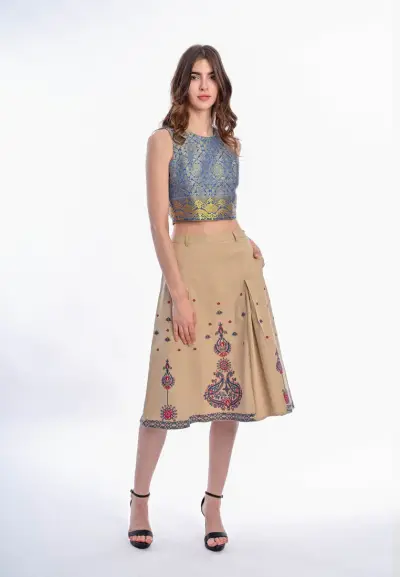 East India Company Meera Bohemian Flair Embroidered Midi Skirt