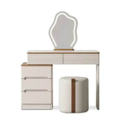 FLEYRA Dressing Table with LED Mirror, 5 Drawers & Cushioned Stool