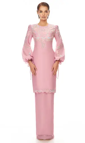 Giselle Kurung in Mauve Pink - Floral Embroidery Modern Kurung