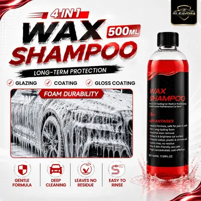 GLEAVORA 4In1 Nano Car Shampoo 500ML Car Wash Shampoo Wax Sabun Cuci Kereta 4In1