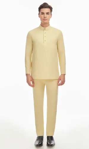 Harraz Baju Melayu in Blonde Yellow – Men's Modern Cut Set