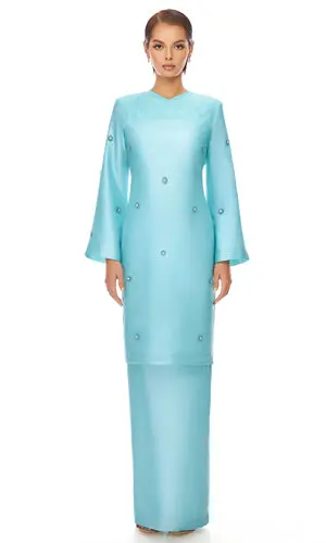 Paulina Kurung in Soft Cyan – Floral Lace Modern Kurung