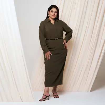 Pencil Midi Skirt in Dark Green – Plus Size UK 12–24
