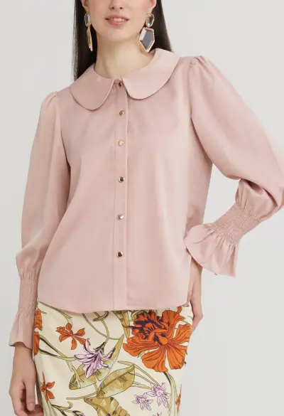 Peter Pan Collar Elastic Cuff Petal Blouse