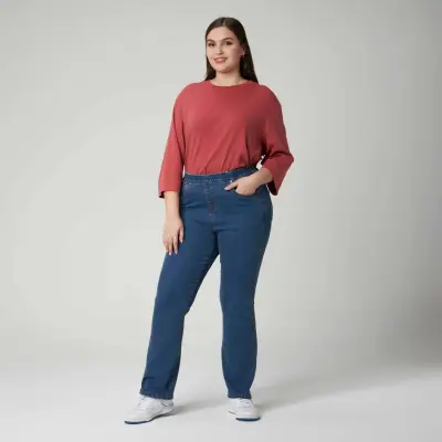 Semi Boot Leg Jeggings in Blue – Plus Size UK 12–24, 40-Inch Length