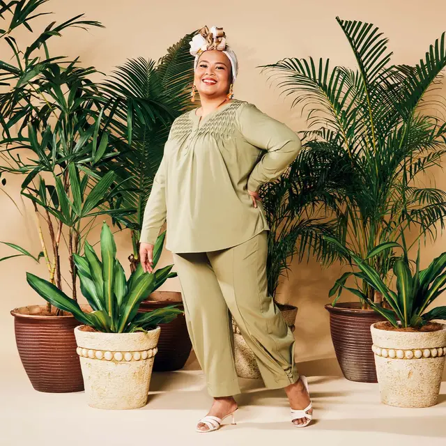 Barrel Pants in Green – Plus Size UK 12–24, 36-Inch Ankle (MG53078-P)