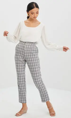 Bronte Crop Pants in Jet Black - Cotton Gingham Palazzo