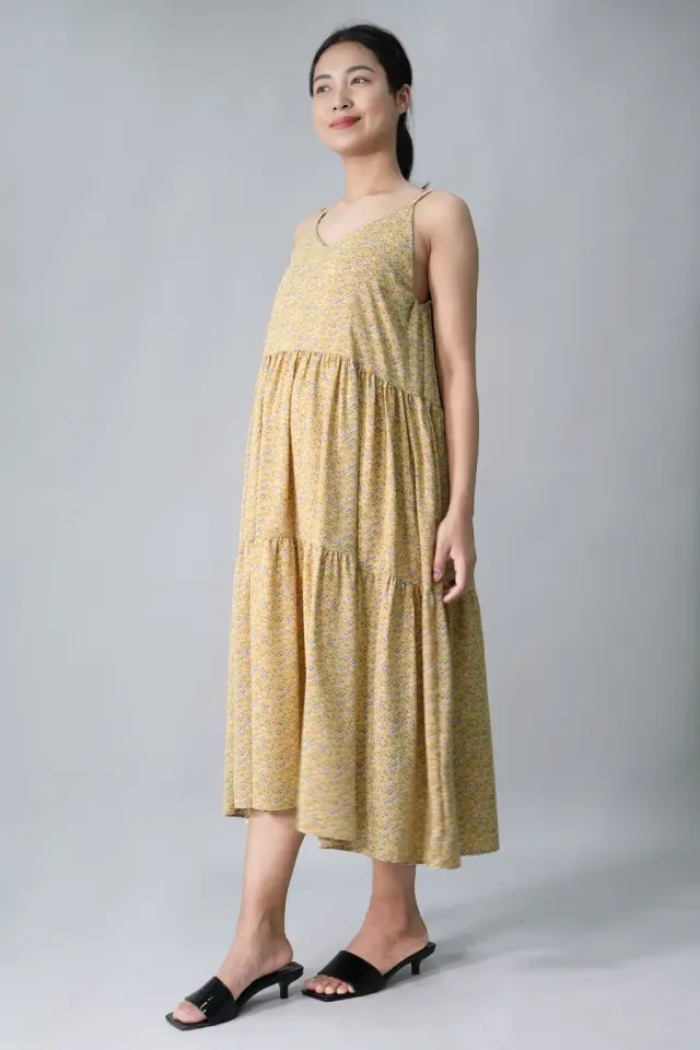 Floral Spaghetti Tiered Midi Dress
