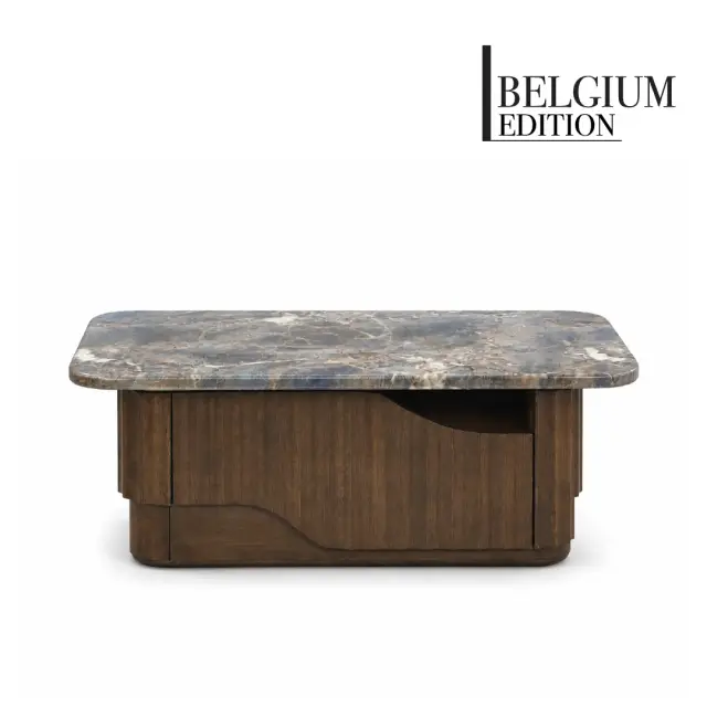MINSOTHA Coffee Table – Marble Top, Solid Rubberwood Frame, 1 Drawer (1200mm)
