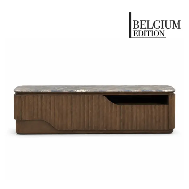 Minsotha Hall Cabinet – Marble Top with Solid Rubberwood Frame (3-Door)