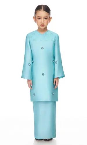 Paulina Kurung Kids in Soft Cyan