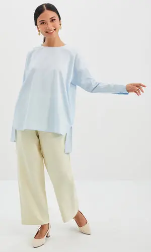 Philippa in Ice Blue Button Back Oversized Cotton Shirt