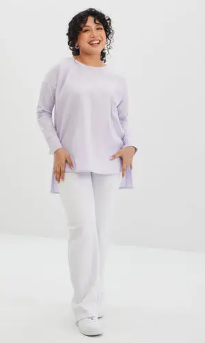 Philippa in Spring Iris Oversized Button-Back Cotton Shirt